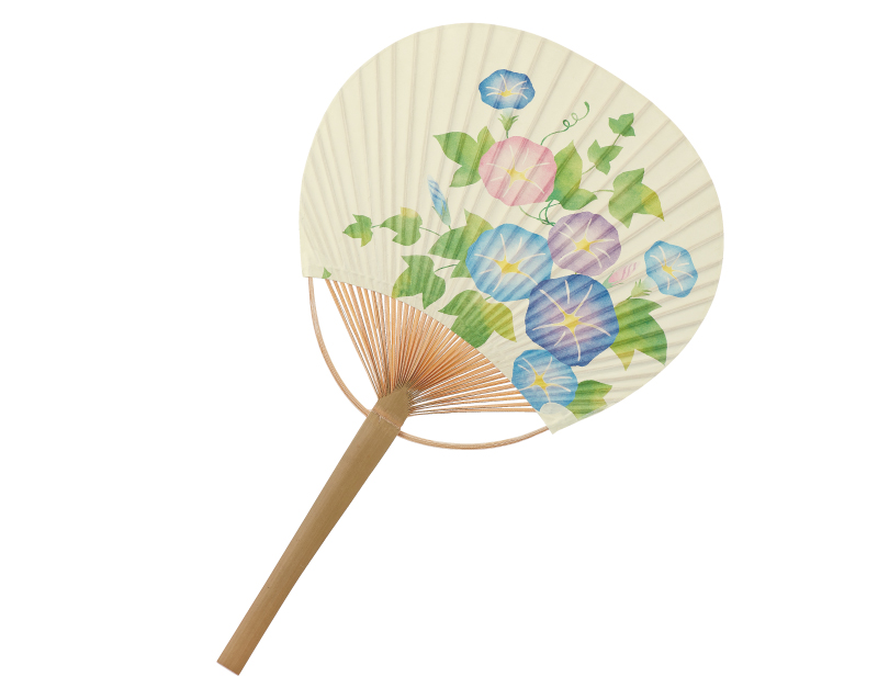 NK-43 朝顔(生成り) 丸型竹うちわ平柄【名入れ 無印 50本から】