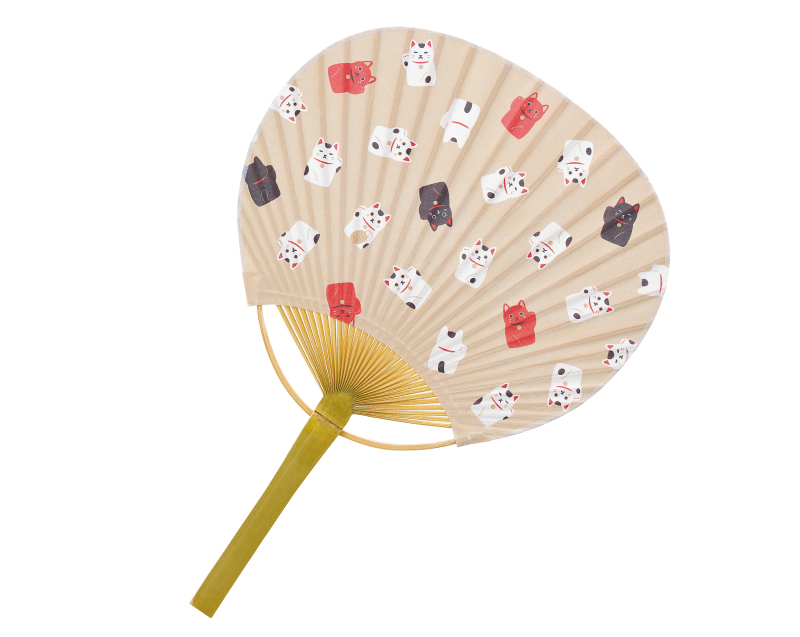 【新企画】NK-1 招き猫 小丸型竹うちわ平柄【名入れ 無印50本から】