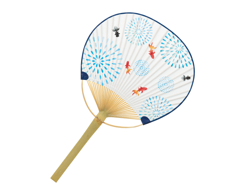 【新企画】NK-50 花火金魚 丸型うちわ平柄【名入れ 無印50本から】