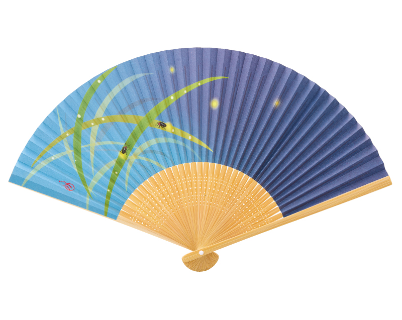 【新企画】NK-205 笹に蛍 白竹扇子 紳士・メンズ用【扇子 名入れ 無印30本から】