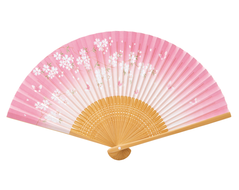 【新企画】NK-233 桜に蝶 白竹扇子 婦人・レディース用【扇子 名入れ 無印 30本から】