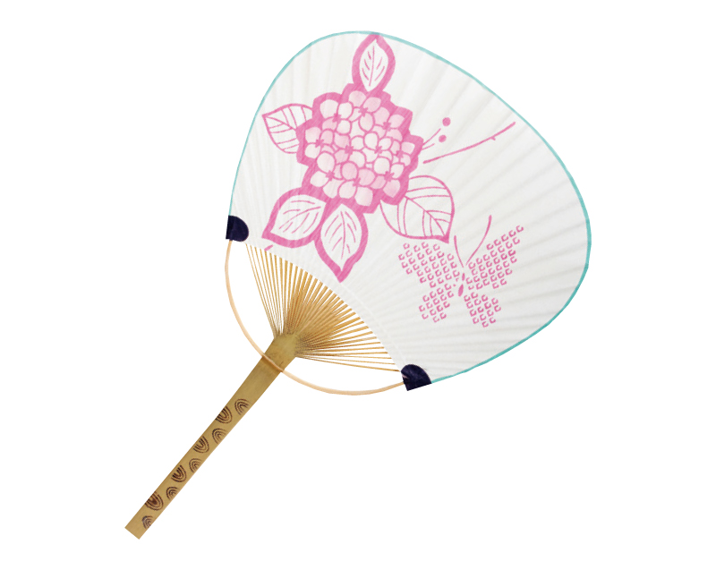 KG-103 あじさい 中万月 竹うちわ【名入れ 無印50本から】