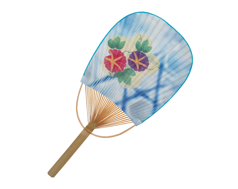 KG-134 朝顔二輪  小判竹うちわ【名入れ 無印50本から】