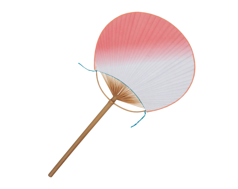 【新企画】KG-B-13 両面桃ハーフ 丸竹柄長うちわ【名入れ 無印50本から】