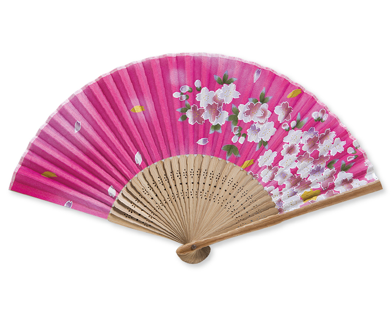 FU-5892 唐木中彫 桜(ピンク) 和柄扇子 婦人・レディース用【扇子 名入れ 無印30本から】