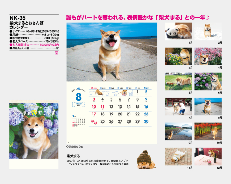 2025年 NK-35 柴犬まるとおさんぽ【10部から名入れ対応】【壁掛けカレンダー】-2