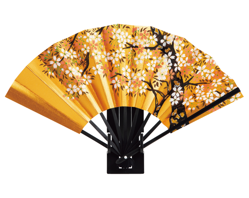 FU-951 金箔地黒骨 桜 7.5寸 金地飾り扇子【扇子 小売1本から】-1