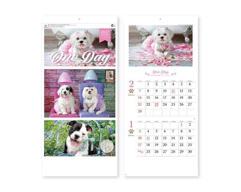 2027年 NK-904 ワンデイ(2ヶ月文字)【壁掛けカレンダー】【名入れ印刷 無印50部から】