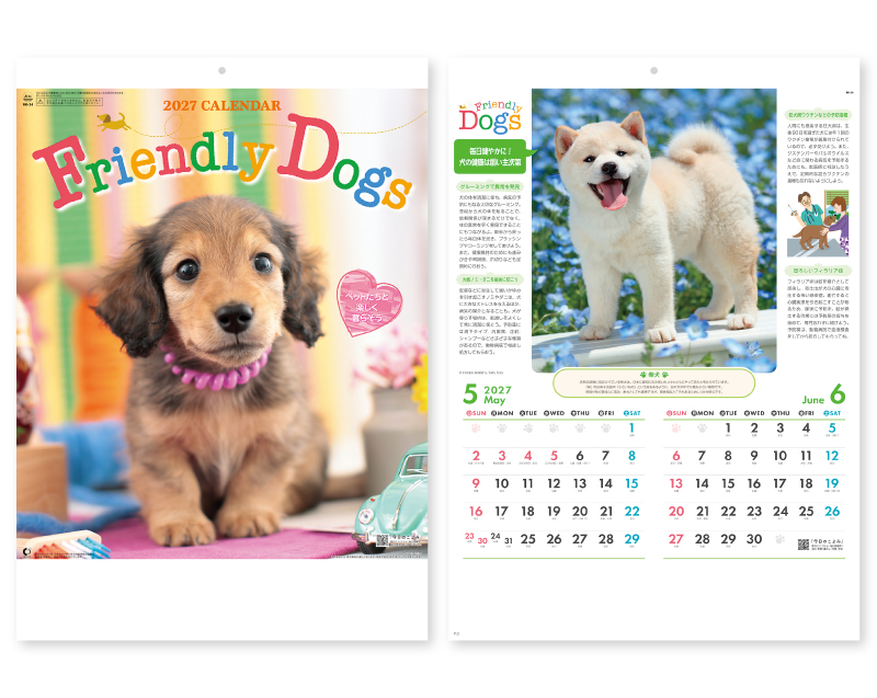 2027年 NK-24 フレンドリードッグス【壁掛けカレンダー】【名入れ印刷 無印50部から】