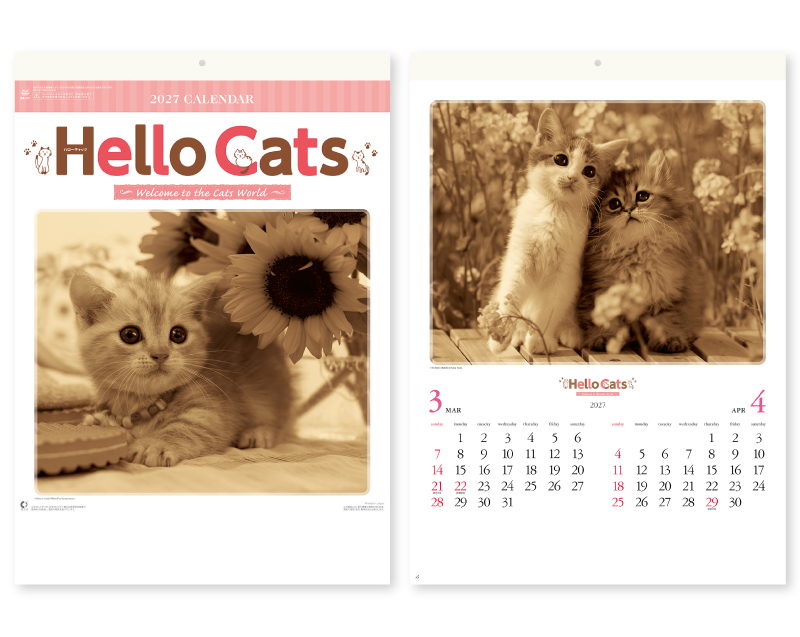 2027年 NK-27 ハローキャッツ【10部から名入れ対応】【壁掛けカレンダー】