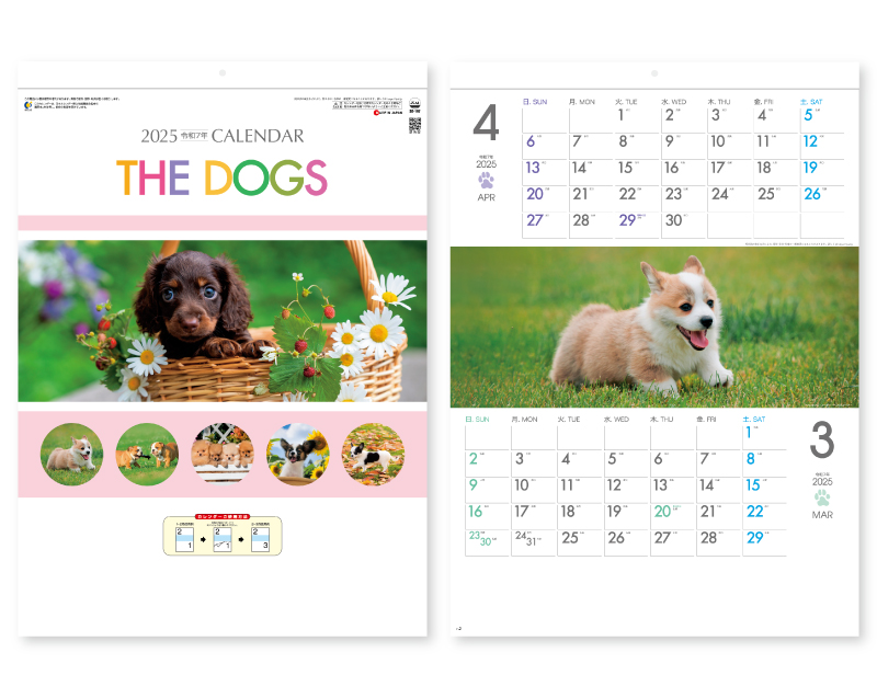 2025年 SG-197 THE DOGS ミシン目入り 【壁掛けカレンダー】【名入れ印刷 無印50部から】
