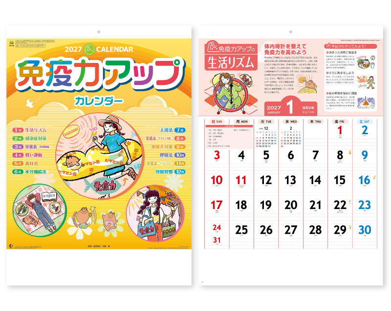 2027年 NK-98 免疫力アップカレンダー【壁掛けカレンダー】【名入れ印刷 無印50部から】