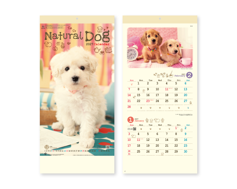 2027年 NK-434 ナチュラルドッグ【壁掛けカレンダー】【名入れ印刷 無印50部から】
