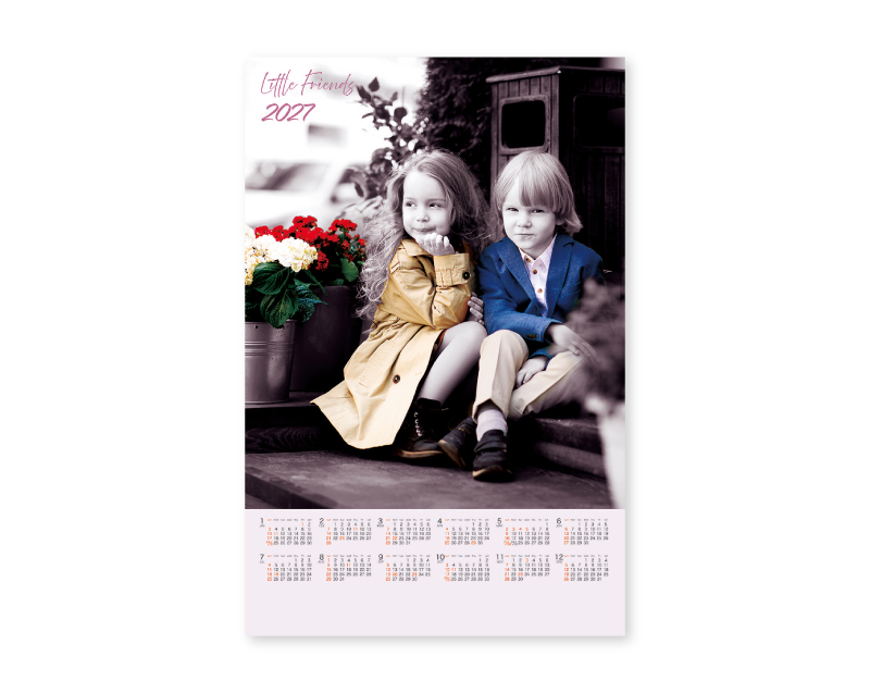 2027年 FU-20(NK-355)リトル・フレンズ(不織布) 【壁掛けカレンダー不織布年表】【名入れ印刷 無印50部から】