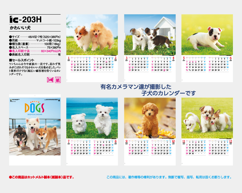 2027年 IC-203H かわいい犬【壁掛けカレンダー】【名入れ印刷 無印50部から】-2