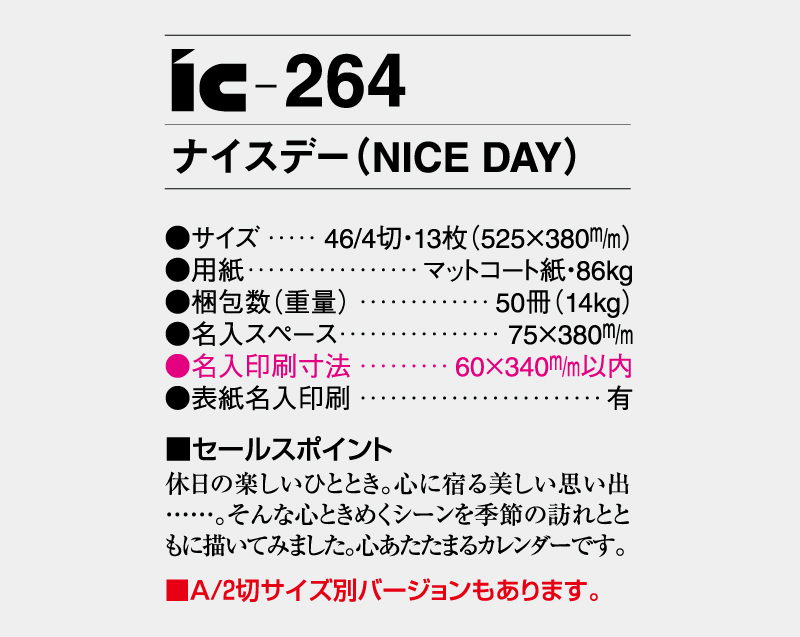 2027年 IC-264 ナイスデー(NICE DAY)【壁掛けカレンダー】【名入れ印刷 無印50部から】-3