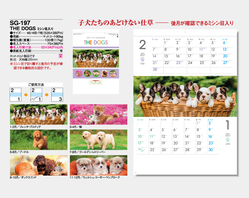 2027年 SG-197 THE DOGS ミシン目入り 【壁掛けカレンダー】【名入れ印刷 無印50部から】-2