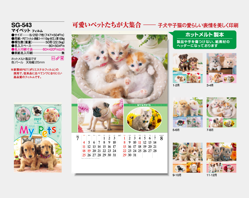 2027年 SG-543(SB-270) マイペット フィルム【壁掛けフィルムカレンダー】【名入れ印刷 無印50部から】-2