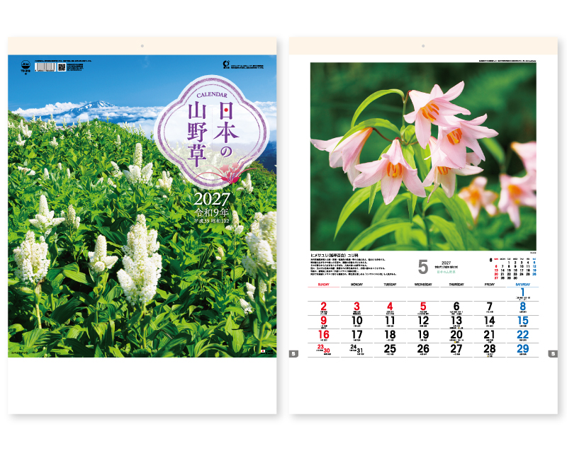 2027年 TD-818 日本の山野草【壁掛けカレンダー】【名入れ印刷 無印50部から】