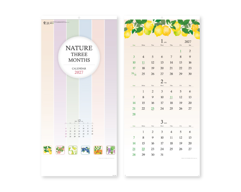 2027年 NA-142 Nature Three Month(ネイチャースリーマンス)【壁掛けカレンダー】【名入れ印刷 無印50部から】