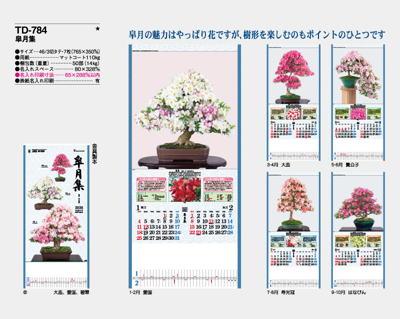 2026年 TD-784 皐月集【壁掛けカレンダー】【名入れ印刷 無印50部から】-2