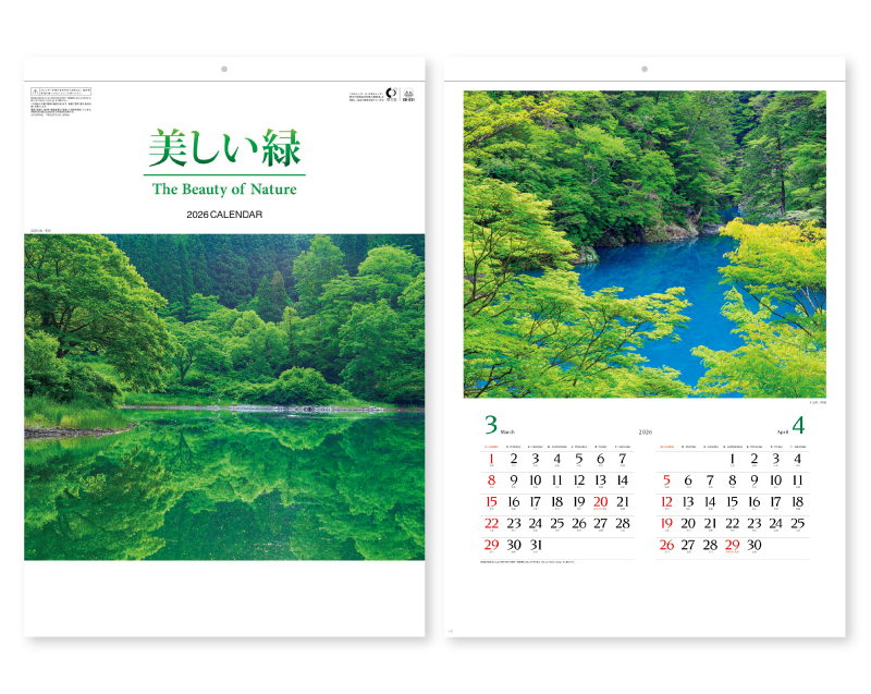 2026年 SB-031 美しい緑【壁掛けカレンダー】【名入れ印刷 無印50部から】