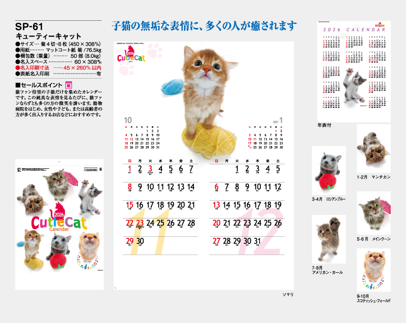 2026年 SP-61 キューティキャット【壁掛けカレンダー】【名入れ印刷 無印50部から】-2