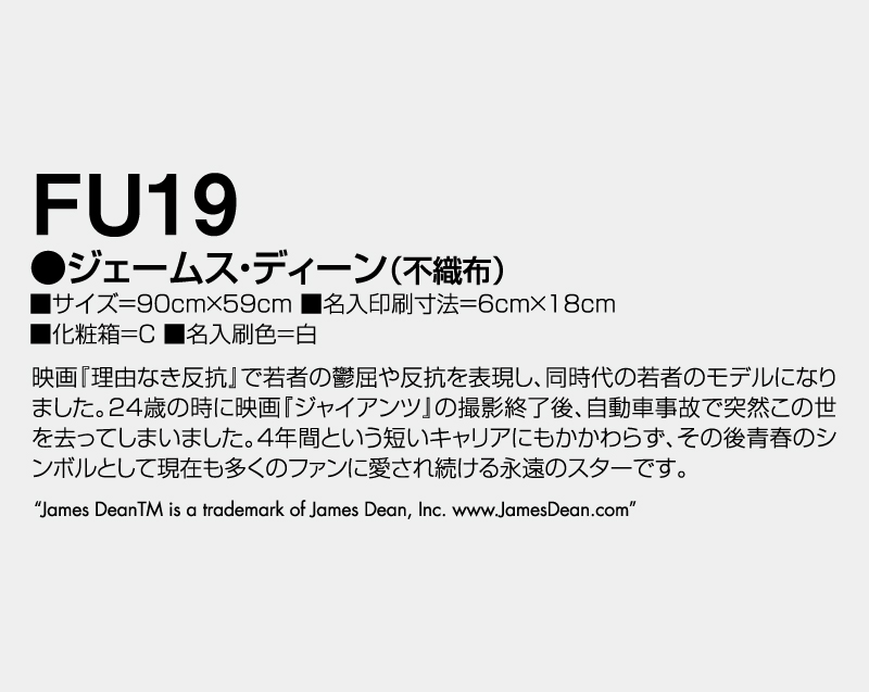 2026年 FU-19 ジェームス・ディーン(不織布)【壁掛けカレンダー不織布年表】【名入れ印刷 無印50部から】-3