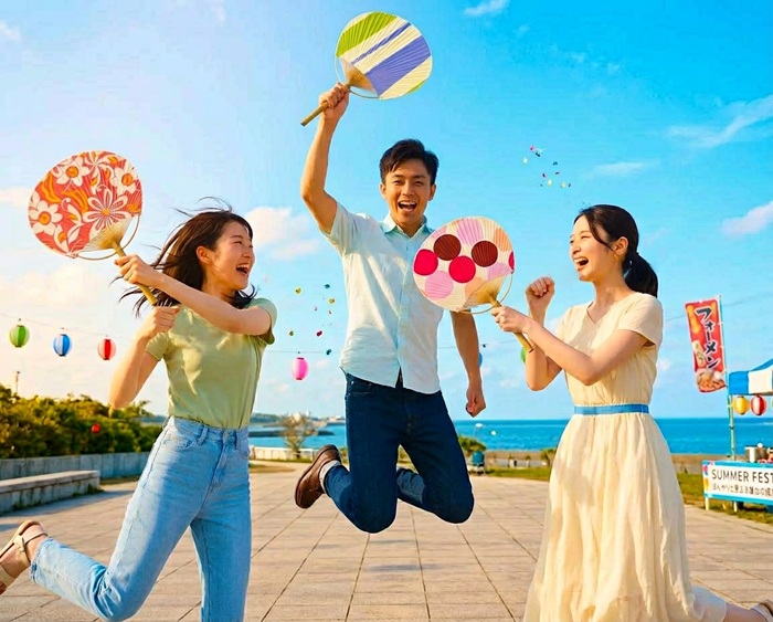 夏のギフトに人気！おしゃれなレトロモダン丸竹うちわ（和柄・モダンデザイン）